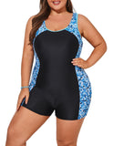 1 x RAW Customer Returns Hanna Nikole Contrast Colors Swimsuit Bathing Suits U Neck for Curvy Women Stretchy Black Sea Blue 52 - RRP €34.21