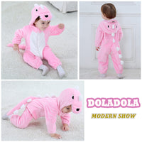 1 x RAW Customer Returns Doladola Baby Romper with Hood Unisex Baby Onesie Cartoon Animal Jumpsuit Pajamas 3.5-4.5 Years, Pink Dinosaur  - RRP €26.99