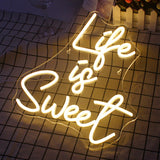 1 x RAW Customer Returns Horseneon Life Is Sweet Neon Sign, Warm White Led Sign for Wall Decoration Neon Lettering USB Power Led Lettering Wall for Bedroom, Party, Wedding Wall Decor Gifts - RRP €40.33