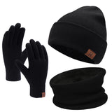 1 x RAW Customer Returns Winter Hat Scarf and Touch Screen Gloves, Knitted Neck Warmer Hat and Gloves with Fleece Lining for Men Women, A-Black - RRP €27.99