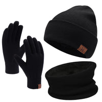 1 x RAW Customer Returns Winter Hat Scarf and Touch Screen Gloves, Knitted Neck Warmer Hat and Gloves with Fleece Lining for Men Women, A-Black - RRP €20.41