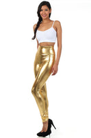 1 x RAW Customer Returns Sakkas 2616 Shiny Liquid Metallic High Waist Stretch Leggings - Gold - M - RRP €36.29