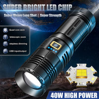 1 x RAW Customer Returns FUIIKE LED flashlight 100,000 lumens, LED flashlight extremely bright, built-in 9000 mAh battery with power display, stepless dimming mode, LED flashlight rechargeable for outdoor camping, hiking - RRP €46.99