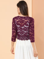 1 x RAW Customer Returns Allegra K Women s Lace Festive Bolero 3 4 Sleeve Wedding Cardigan Open Front Crop Cardigan Shrug Burgundy M - RRP €35.99