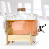 1 x RAW Customer Returns KADAX barrel with tap 3L, barrel-shaped drinks dispenser made of glass with tap, transparent dispenser with wooden base, alcohol dispenser ideal for whiskey, brandy, juices, lemonade - RRP €32.26