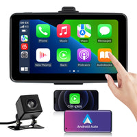 1 x RAW Customer Returns Wireless Carplay Android Auto Display 7 inch IPS touchscreen car radio wireless carplay adapter with rear view camera, Bluetooth 5.0 Siri FM transmitter GPS navigation Screen mirror AUX - RRP €90.74