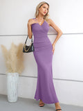 1 x RAW Customer Returns Laughido Cocktail Dress Summer Dress Wrap Dress Bodycon Evening Dresses Women Elegant Long Wedding Maxi Dress Festive Party Dress Light Purple, Small  - RRP €47.39