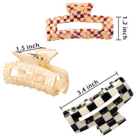 1 x RAW Customer Returns HAYHOI 4PCS Hair Clips, Celluloid French Butterfly Jaw, Tortoiseshell Grip Pin Stylish Clips for Women Girls Thick Thin Curly Straight Long Hair, Checkerboard, Leopard, White - RRP €13.1