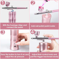 1 x RAW Customer Returns Airbrush Set with Air Compressor, Upgraded 7.4V 34PSI Airbrush Gun, Rechargeable Portable Cordless Airbrush Painting with 0.3mm Nozzle for Makeup, Cake Decoration, Black Pink  - RRP €36.99