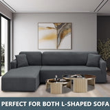 1 x RAW Customer Returns CHELZEN Elastic Peninsula Sofa Cover, 2-Piece Couch Cover Left Right Corner, Chaise Longue Sofa Covers with Two Pillowcases, L Shape Peninsula Sofa Covers 2 Seater 3 Seater, Dark Grey  - RRP €57.99