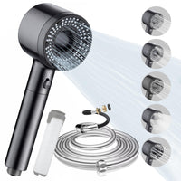 1 x RAW Customer Returns Shower head, 5 jet modes high pressure shower head with hose 2M, water saving shower head filter water stop, universal hand shower rain shower, adjustable shower head for bathroom spa, gray - RRP €20.11