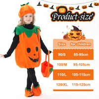 1 x RAW Customer Returns DAOUZL Pumpkin Costume for Kids Halloween, Pumpkin Costume for Halloween with Hat, Shoes and Bag, High Quality Pumpkin Costume for Kids, Pumpkin Costume for Kids for Halloween Carnival Cosplay - RRP €19.15