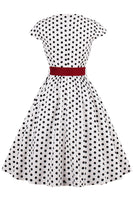 1 x RAW Customer Returns Axoe Women s 1950s Audrey Hepburn Vintage Dress Rockabilly Cocktail Party Dress Polka Dot Size M XL 42 , white - RRP €38.3