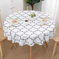 1 x RAW Customer Returns Smiry Washable Round Tablecloth 140cm Polyester Waterproof Lotus Effect Moroccan Stain Resistant Washable Outdoor Party Kitchen White - RRP €22.8