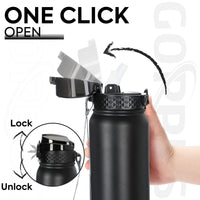 1 x RAW Customer Returns GOPPUS 1L 32oz Thermos Bottle with Straw Double Layer Stainless Steel Drinking Bottle 1 Liter Insulated Bottle Leak-Proof Sports Water Bottle Carbonated Water Bottle Drinking Bottles BPA-Free Water Bottle - RRP €19.49