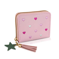 1 x RAW Customer Returns WisePoint women s wallet, PU leather wallet with card slots and compartments, lady credit card holder with star pendant, plain wallet with embroidery heart pattern pink  - RRP €32.4