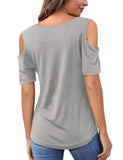 1 x RAW Customer Returns Beluring Women s Tops V Neck Short Sleeve Summer Off Shoulder Tunic T-Shirt Grey M - RRP €23.99