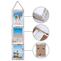 1 x RAW Customer Returns EYMPEU 13x18 Collage Triple Hung Picture Frame Set, Rustic 6 Open Vertical Frames Made to Display 13x18 cm Photo Postcard for Wall Decoration, Vintage White - RRP €25.99