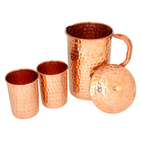 1 x RAW Customer Returns Zap Impex Hammered Copper Jug with 2 Copper Glasses for Health Benefits Copper Water Jug 1600 ml Brown - RRP €56.62