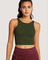 1 x RAW Customer Returns QUEENIEKE Sports Bra Women s Wireless Backless Padded Longline Sports Bra High Neck U Back Medium Strong Hold Fitness Gym Yoga Crop Top Duck Green S - RRP €27.22