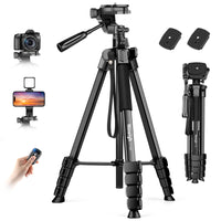 1 x RAW Customer Returns Nineigh 190cm Camera Tripod, Mobile Tripod with Transverse Central Column, Lightweight Aluminum Tripod with Phone Holder and Remote Control for iPhone Samsung Huawei Camera - RRP €33.06