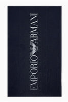 1 x RAW Customer Returns Emporio Armani Unisex Macro Logo Sponge Beach Towel, NAVY BLUE, One Size - RRP €78.31