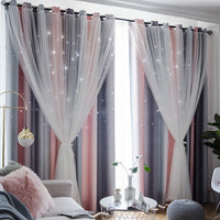 1 x RAW Customer Returns Freyamy curtains pink gray shiny stars curtains opaque children s room semi-transparent H 160 x W 132 cm eyelet curtain set of 2 girls children s curtains blackout curtain living room - RRP €45.26