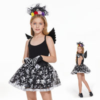 2 x RAW Customer Returns Ulikey Girls Zombie Bride Costume, 4-piece Zombie Bride Carnival Costume, Fairy Costume Children with Tulle Skirt, Wings, Gloves and Tiara, Butterfly Costume for Carnival Cosplay Party - RRP €38.3