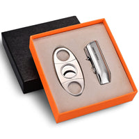 1 x RAW Customer Returns CIGARLOONG Cigar Cutter and Lighter Set Double Blade Easy Cigar Guillotine and 3 Jet Torch Blue Flames Refillable Lighter Silver  - RRP €19.15