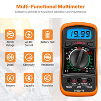 1 x RAW Customer Returns ULTRICS digital multimeter, ohmmeter ammeter voltage tester with LCD display background light and measuring lines, professional hand-held multimeter measures AC DC voltage current resistance continuity diodes - RRP €12.1