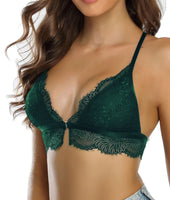 1 x RAW Customer Returns SHEKINI Women s Girls Bra with Front Closure, Removable Padded Lace Bralette without Underwire Triangle Bra Sexy Underwear Adjustable Shoulder Strap, Dark Green, L - RRP €24.12