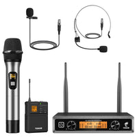 1 x RAW Customer Returns TONOR UHF Microphone Wireless Set with Handheld Microphone Bodypack Transmitter Headset Wireless Microphone Lavalier Clip-on Microphones, 2x15 Frequencies 90m Range Wireless Microphone for Singing, Karaoke, Church - RRP €110.14