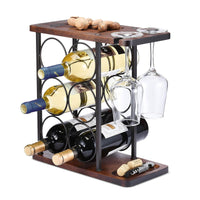 1 x RAW Customer Returns Wine Rack with Glass Holder, Tabletop Wine Holder with Tray, Freestanding Wooden Wine Rack, Perfect for Home Decoration Kitchen Storage Rack etc. Holds 6 Bottles and 2 Glasses  - RRP €42.99