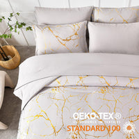 1 x RAW Customer Returns Freyamy bed linen 220x240cm 3-piece light grey gold marble glitter pattern bedding sets brushed microfiber soft reversible bed linen luxury duvet cover with zipper and 2 pillowcases 80x80cm - RRP €46.37