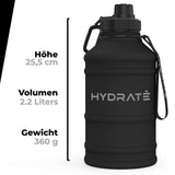 1 x RAW Customer Returns HYDRATE Stainless Steel Drinking Bottle - 2.2 Liter - BPA-Free Sports Water Bottle - Metal Water Bottle with Practical Nylon Strap and Leak-Proof Screw Cap, Gym - RRP €29.99