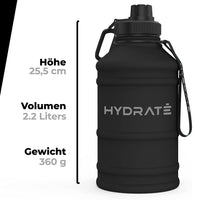 1 x RAW Customer Returns HYDRATE stainless steel drinking bottle - 2.2 liters - BPA-free sports water bottle - metal water bottle with practical nylon carrying strap and leak-proof screw cap, gym - RRP €27.53