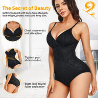 1 x RAW Customer Returns Body Shaper Women s Tummy Control Shapewear Corset Body Strong Shaping Figure-Shaping Body with V-Neck Bra Bodysuit Lace Sexy Black, L  - RRP €32.99