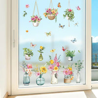 1 x RAW Customer Returns decalmile Window Stickers Flowers Spring Potted Plant Window Decals Hanging Plants Leaves Anti-Collision Window Film Glass Window Decoration Stickers - RRP €15.69