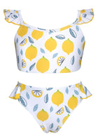 1 x RAW Customer Returns SHEKINI Bikini Girls Leisure Two-Piece Tankini Swimsuit Printed Ruffles with Summer Triangle Swimming Trunks Teenager Swimwear for 6-14 Years 10-12 Years, Yellow  - RRP €21.49