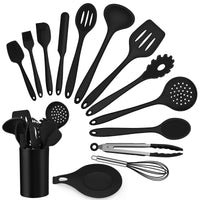 3 x Brand New Kitchen Utensil Set, HaWare 14 Pieces Silicone Kitchen Utensils Cooking Utensils Set with Utensil Holder, Non-Stick Heat Resistant Cooking Cutlery Cookware Set, Dishwasher Safe - Black - RRP €57.45