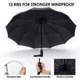 1 x RAW Customer Returns JIGUOOR Umbrella Windproof Travel Compact Umbrella, 12 Ribs Strong Folding Umbrella Automatic Large Umbrellas, Wind Resistant Umbrella with Leather Case Black - RRP €21.82