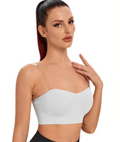 1 x RAW Customer Returns ANGOOL Women s Bandeau Strapless Bra Without Wire Padded Bralette Bra Seamless Tube Top Bra with Transparent Straps, White, S - RRP €18.99