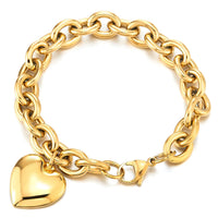 1 x RAW Customer Returns COOLSTEELANDBEYOND Gold Color Rolo Chain Charm Bracelet, Link Bracelet Stainless Steel Bracelet with Puff Heart, Polished - RRP €21.62