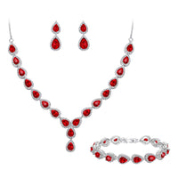 1 x RAW Customer Returns Clearine Women s Wedding Bridal Drop CZ Infinity Figure 8 Y Necklace Tennis Bracelet Dangle Earrings Set Ruby Red Silver-Tone - RRP €39.99