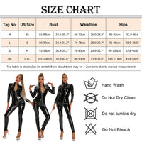 1 x RAW Customer Returns FEOYA Women s Latex Body Sexy Deep V-Neck Zip Up Long Sleeve Latex Jumpsuit Clubwear Open Crotch Zip Design PVC Lingerie Women s Sleepwear Party Costume A-Black M - RRP €41.98