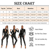 1 x RAW Customer Returns FEOYA Women s Latex Body Sexy Deep V-Neck Zip Up Long Sleeve Latex Jumpsuit Clubwear Open Crotch Zip Design PVC Lingerie Women s Sleepwear Party Costume A-Black M - RRP €41.98