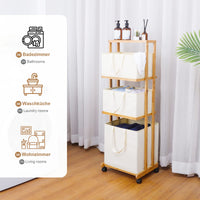 1 x RAW Customer Returns Yorbay Bamboo Laundry Hamper with Wheel, 3 Removable Baskets, Dirty Clothes Hamper, Bathroom Bedroom Storage Rack, Mobile, 121x34x42cm, Beige - RRP €68.84