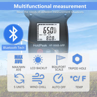 1 x RAW Customer Returns H HOLDPEAK Bluetooth Digital Anemometer, Wireless Bluetooth Wind Meter with APP, Wind Speed Wind Temperature, LCD Backlight, for HVAC Sailing Surfing with Tripod  - RRP €55.99