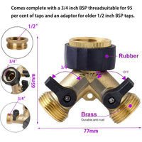 1 x RAW Customer Returns OHAYORI 2-way Y distributor 3 4 1 2 inch, brass garden hose distributor with 2 tap adapters for garden irrigation, pets, water flow regulating Y distributor with rotary switch - RRP €15.99