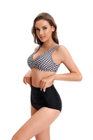 1 x RAW Customer Returns GOTIMAL women s padded bikini set crossover push up bikini top swimsuit bustier high waist swimwear elegant beachwear black and white grid m - RRP €30.24